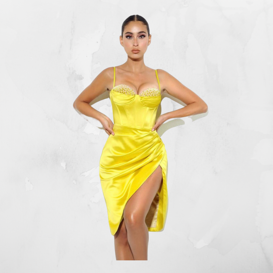 Lemon Drop Satin Dress