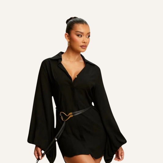 Black Cotton Shirt Dress
