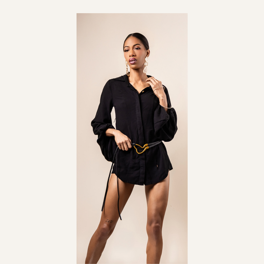 Black Cotton Shirt Dress